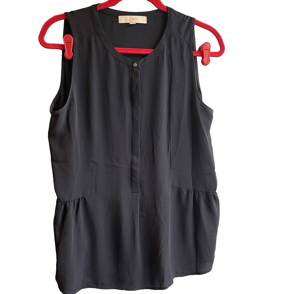 Ann Taylor LOFT Women Sleeveless Peplum Tunic Blouse Flowy Drop Waist Medium Blk